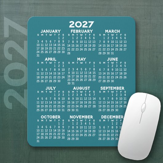 2027 Kalender - blauer Hintergrund - Vertikal Mousepad