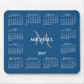 2027 Kalender Chic Monogramm Name auf Blau Mousepad (Vorne)