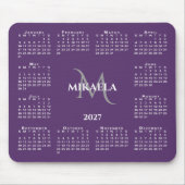 2027 Kalender Chic Monogramm Name auf Lila Mousepad (Vorne)