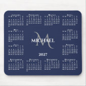 2027 Kalender Chic Monogramm Name auf Navyblau Mousepad (Vorne)