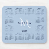 2027 Kalender Chic Monogramm Name Hellblau Mousepad (Vorne)