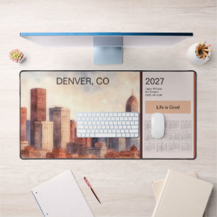 2027 Kalender Denver Skyline Braun Büromatte Schreibtischunterlage