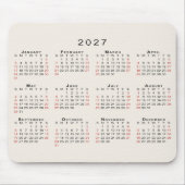 2027 Kalender Einfach Beige Schwarz Rot Mousepad (Vorne)
