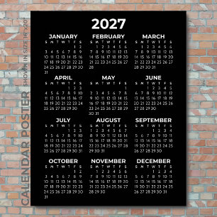 2027 Kalender Einfach Elegant Schwarz und Weiß Wan Poster