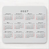 2027 Kalender Einfach Grau Schwarz Rot Mousepad (Vorne)