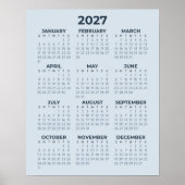 2027 Kalender Einfach Moderne Staubblaue Wand Poster (Vorne)
