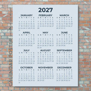 2027 Kalender Einfach Moderne Staubblaue Wand Poster