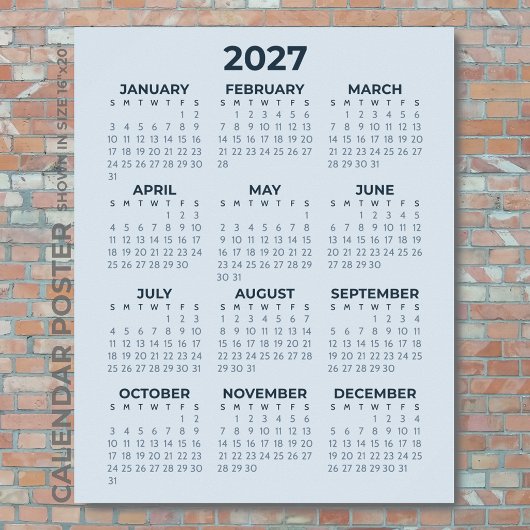 2027 Kalender Einfach Moderne Staubblaue Wand Poster