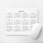 2027 Kalender Einfach Weiß Schwarz Rot Mousepad (Mit Mouse)