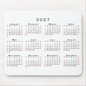 2027 Kalender Einfach Weiß Schwarz Rot Mousepad (Vorne)