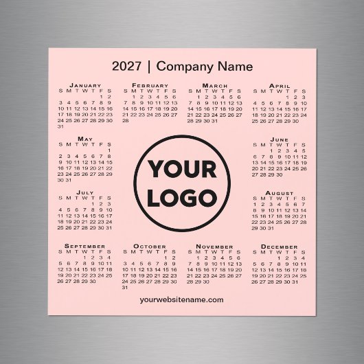 2027 Kalender Firmenlogo Korallenrosa Magnet