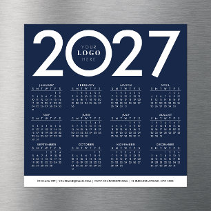 2027 Kalender Firmenlogo Navy Blau Magnetkarte