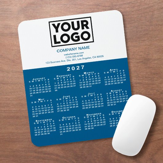 2027 Kalender Firmenlogo Text Blau Weiß Mousepad