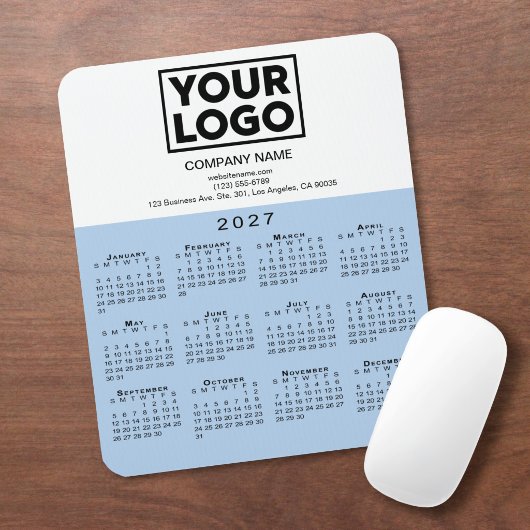 2027 Kalender Firmenlogo Text Hellblau Weiß Mousepad