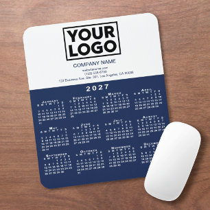 2027 Kalender Firmenlogo Text Navy Weiß Mousepad