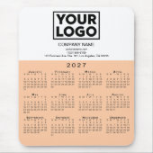 2027 Kalender Firmenlogo Text Pfirsich Weiß Mousepad (Vorne)