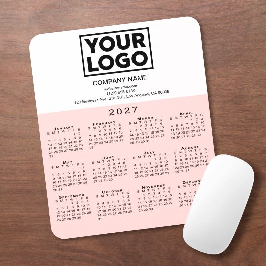 2027 Kalender Firmenlogo Text Pink Weiß Mousepad