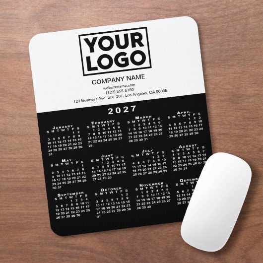2027 Kalender Firmenlogo Text Schwarz Weiß Mousepad