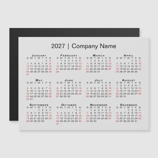 2027 Kalender Firmenname Grauer Magnet (Vorne/Hinten)