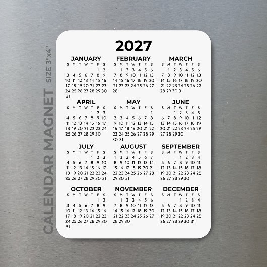 2027 Kalender für das ganze Jahr Basic Minimal Min Magnet