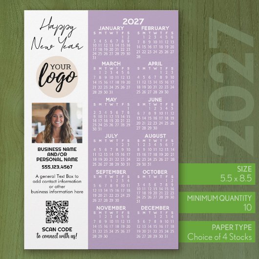 2027 Kalender für Office-Logo, QR-Code, Foto Plus Briefpapier