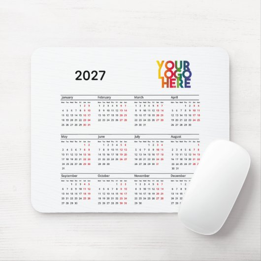 2027 Kalender Geschäft Logo Firmenbüro Weiß Mousepad (Mit Mouse)