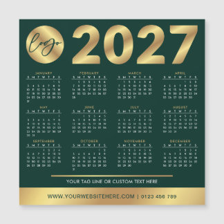 2027 Kalender Geschäft Logo Grün & Gold Corporate Magnetkarte