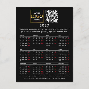 2027 Kalender Geschäft Logo Kontakt Detail QR Code Postkarte
