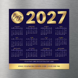 2027 Kalender Geschäft Logo Navy & Gold Corporate Magnetkarte