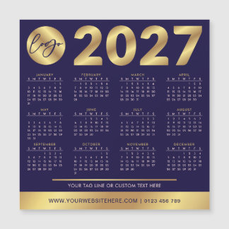 2027 Kalender Geschäft Logo Navy & Gold Unternehme Magnetkarte
