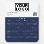 2027 Kalender Geschäft Logo QR Code Navy Weiß Mousepad (Vorne)