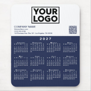 2027 Kalender Geschäft Logo QR Code Navy Weiß Mousepad