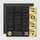 2027 Kalender Geschäft Logo QR Code Schwarz & Gold Magnetkarte (Vorne/Hinten)