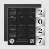 2027 Kalender Geschäft Logo QR Code Schwarz & Silb Magnetkarte (Vorne/Hinten)