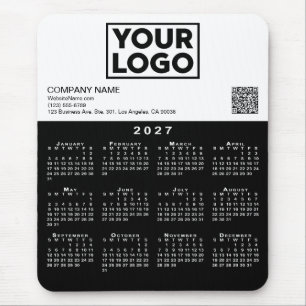 2027 Kalender Geschäft Logo QR Code Schwarz Weiß Mousepad