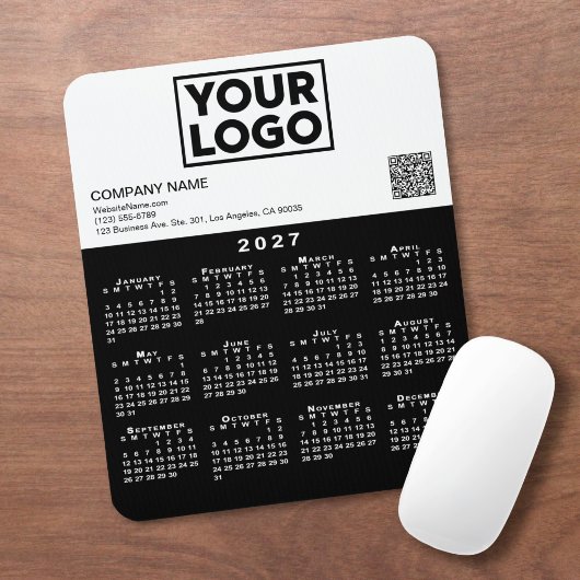2027 Kalender Geschäft Logo QR Code Schwarz Weiß Mousepad