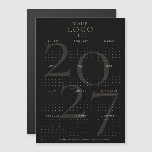 2027 Kalender Geschäft Logo Schwarz Gold Magnet (Vorne/Hinten)