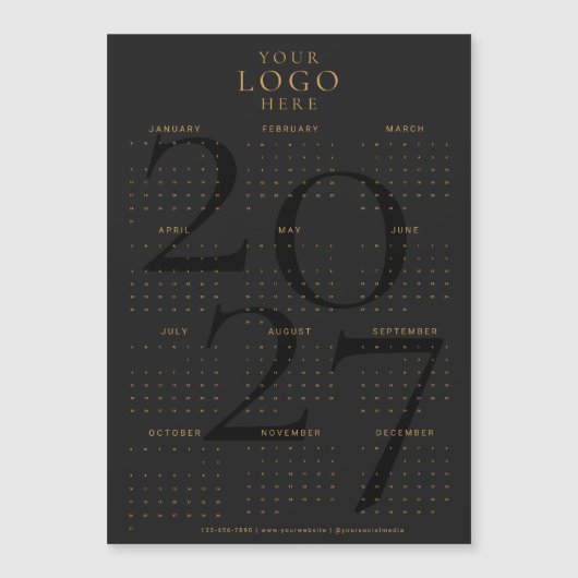 2027 Kalender Geschäft Logo Schwarz Gold Magnet (Vorderseite)