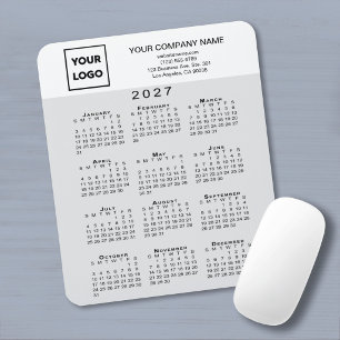 2027 Kalender Geschäft Logo Text Hellgrau Weiß Mousepad