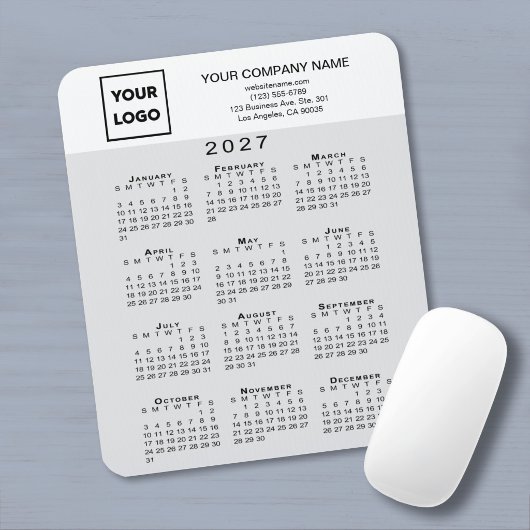 2027 Kalender Geschäft Logo Text Hellgrau Weiß Mousepad