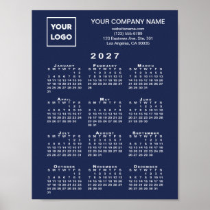 2027 Kalender Geschäft Logo Text Marineblau Poster
