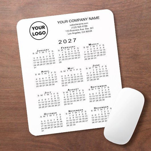 2027 Kalender Geschäft Logo und Text Weiß Mousepad