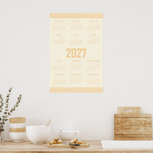 2027 Kalender, Griechisches Fret, Beige auf Cosmic Poster