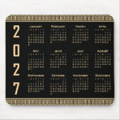 2027 Kalender, Griechisches Fret, Beige auf Schwar Mousepad (Vorne)