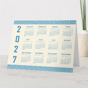 2027 Kalender, Griechisches Fret, Blau auf Cosmic Karte