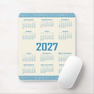 2027 Kalender, Griechisches Fret, Blau auf Cosmic Mousepad