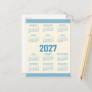 2027 Kalender, Griechisches Fret, Blau auf Cosmic  Postkarte