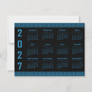2027 Kalender, Griechisches Fret, Cosmos Blau auf Magneteinladung