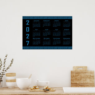 2027 Kalender, Griechisches Fret, Cosmos Blau auf  Poster