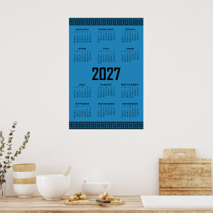 2027 Kalender, Griechisches Fret, Schwarz auf Kosm Poster